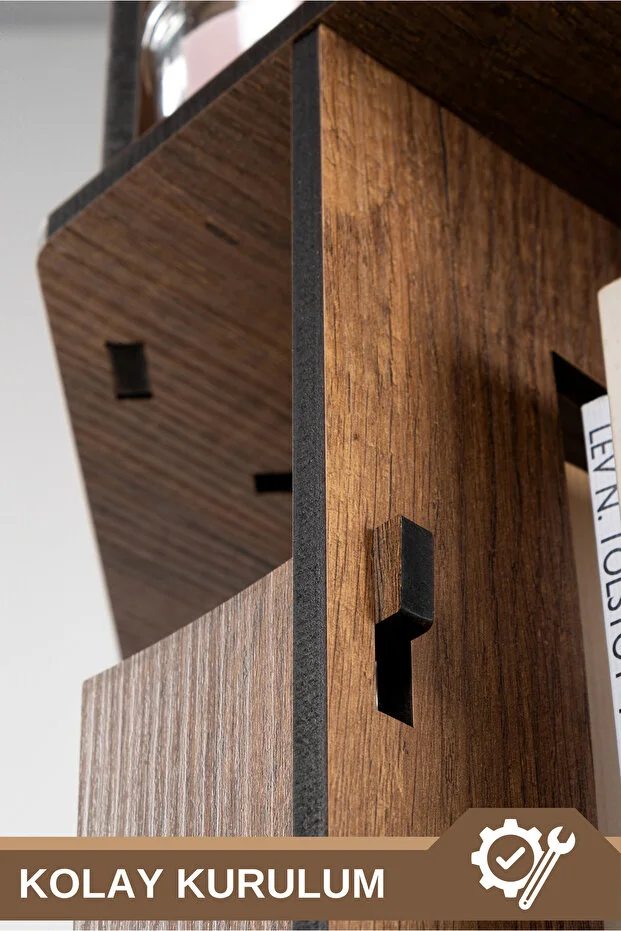 5 Katlı Döner Kitaplık | 360° Dönebilen, 100 Kitap Kapasiteli, Ceviz Renk